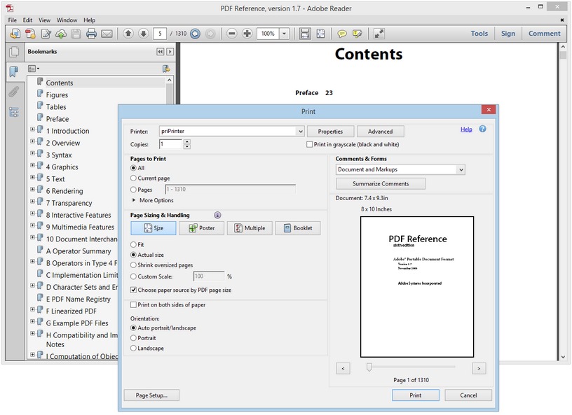 Adobe Acrobat 打印对话框